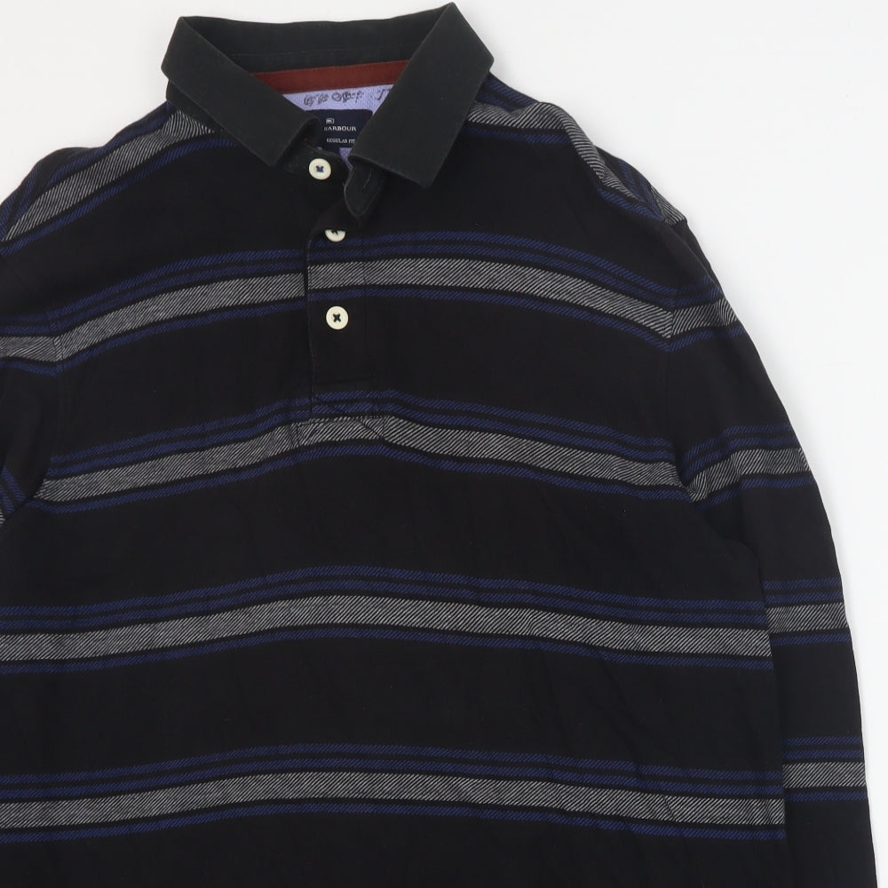 Blue Harbour Mens Blue Striped Cotton  Polo Size L Collared Button
