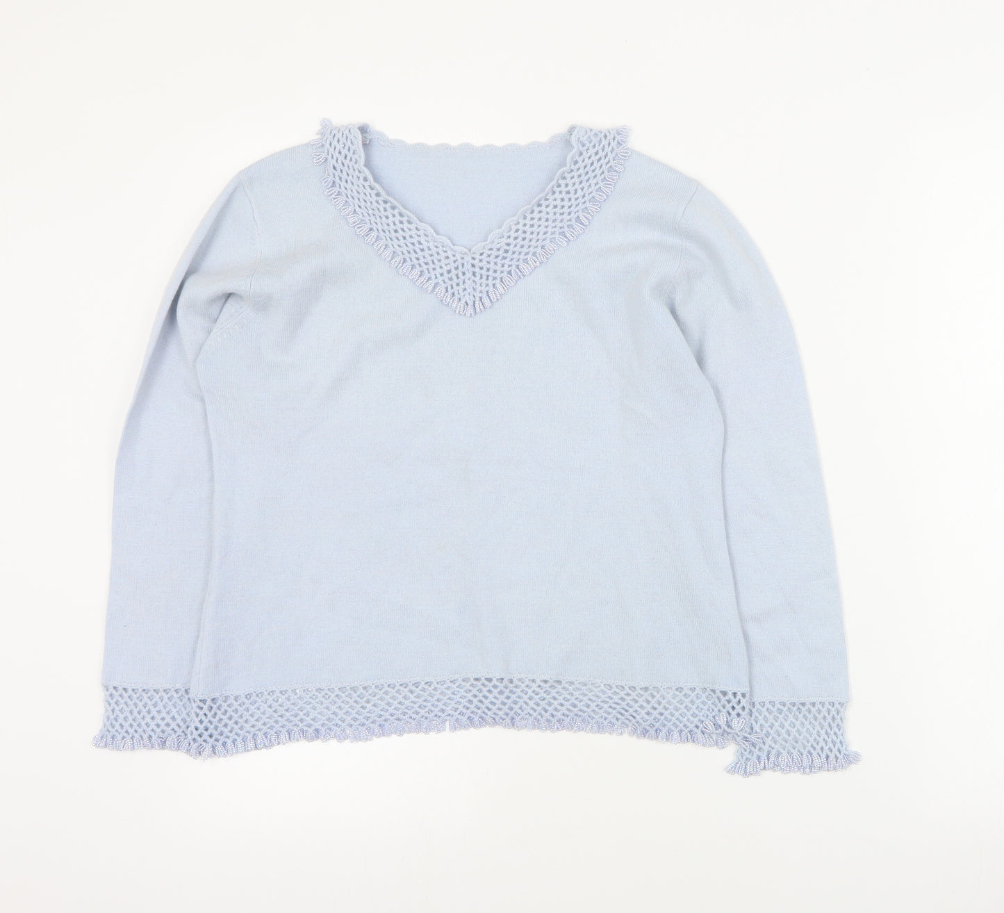 Preworn Womens Blue V-Neck  Acrylic Pullover Jumper Size M