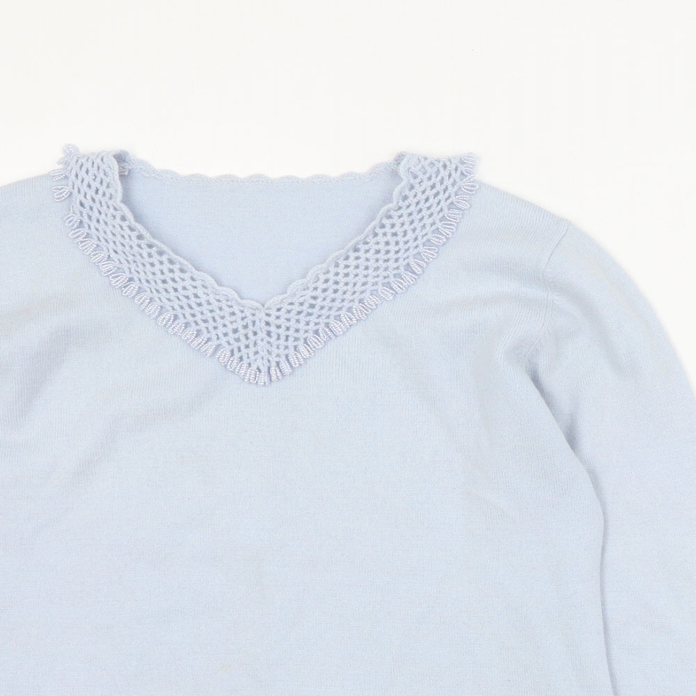 Preworn Womens Blue V-Neck  Acrylic Pullover Jumper Size M