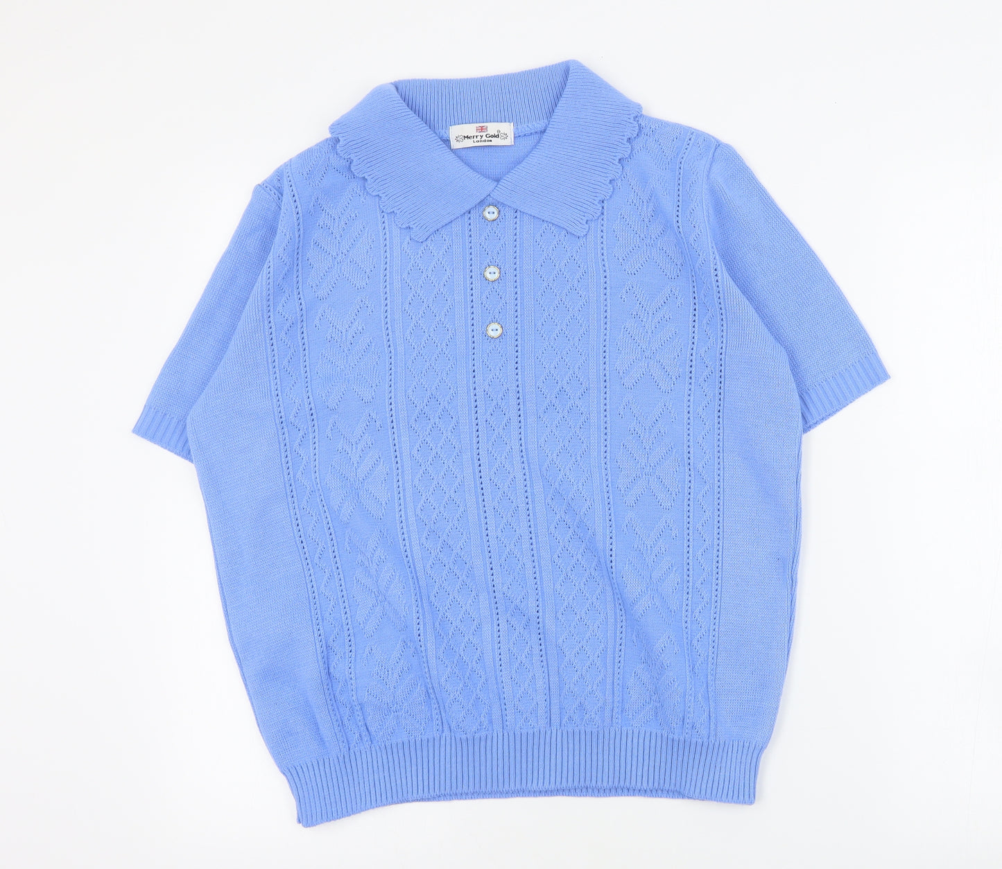 Merry Gold Womens Blue Collared  Acrylic Pullover Jumper Size S
