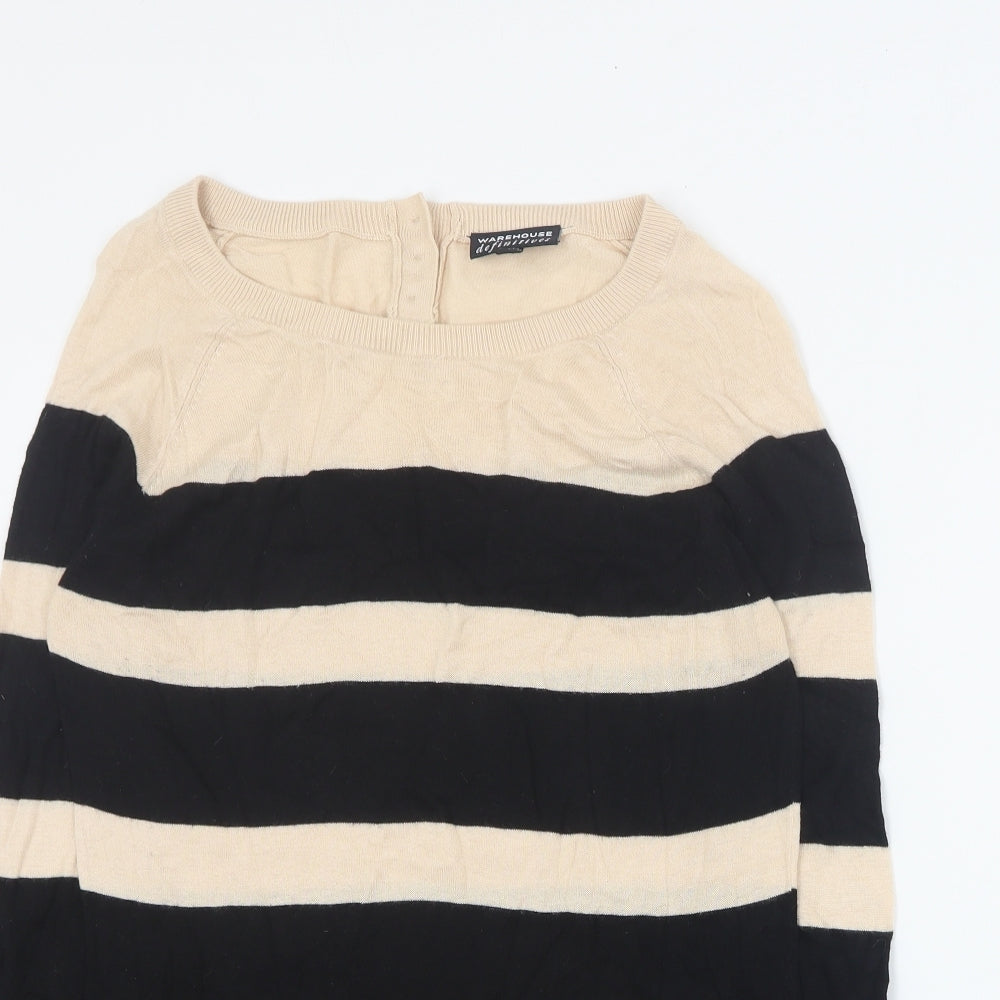 Warehouse Womens Pink Round Neck Striped Cotton Pullover Jumper Size 14