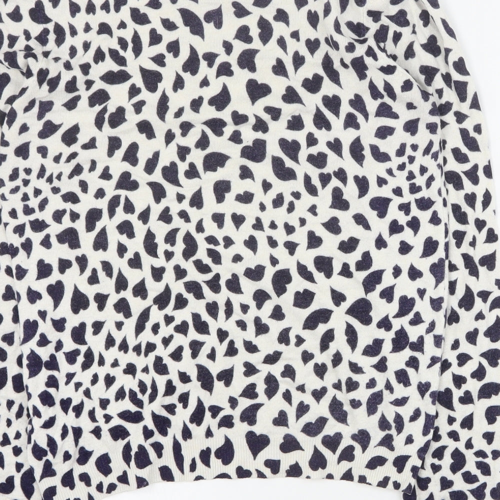 Marks and Spencer Womens Blue Round Neck Geometric Viscose Pullover Jumper Size 8   - Hearts