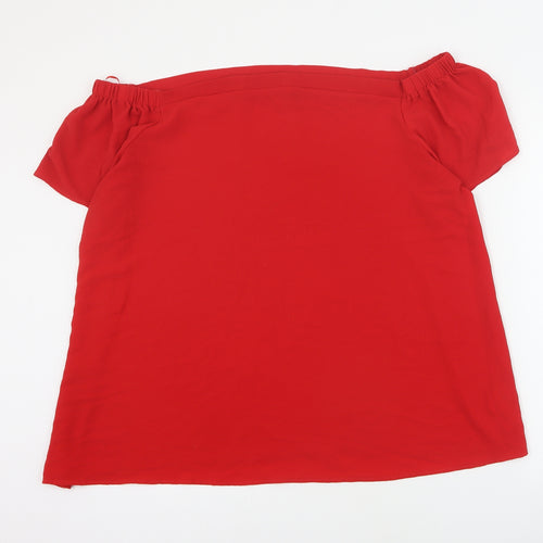 New Look Womens Red  Polyacrylate Fibre Basic Blouse Size 24 Off the Shoulder