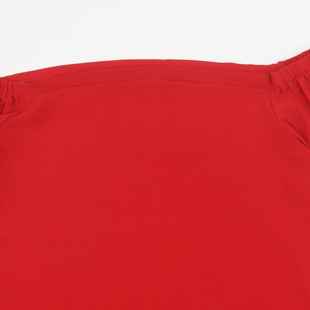 New Look Womens Red  Polyacrylate Fibre Basic Blouse Size 24 Off the Shoulder