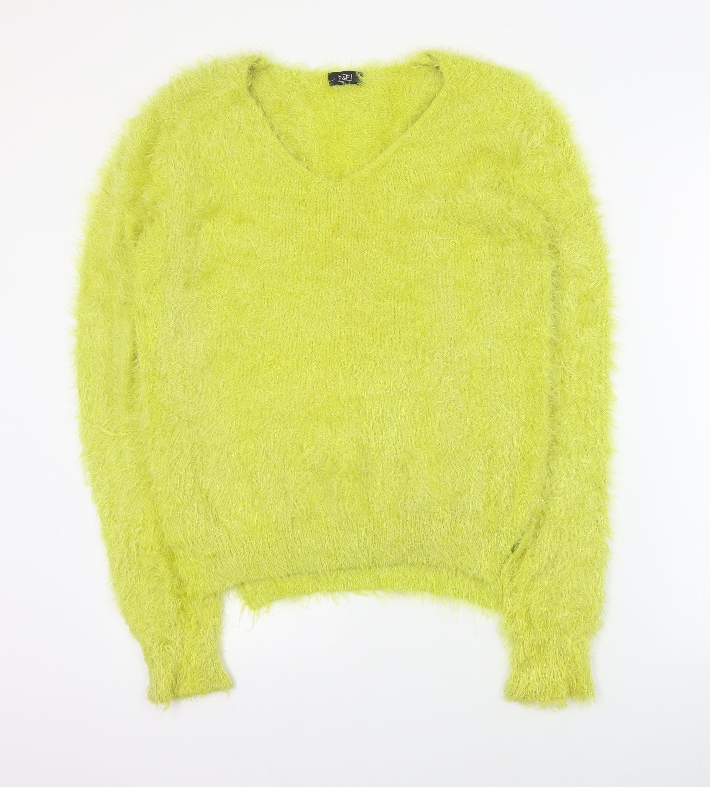 F&F Womens Green V-Neck  Nylon Pullover Jumper Size 14