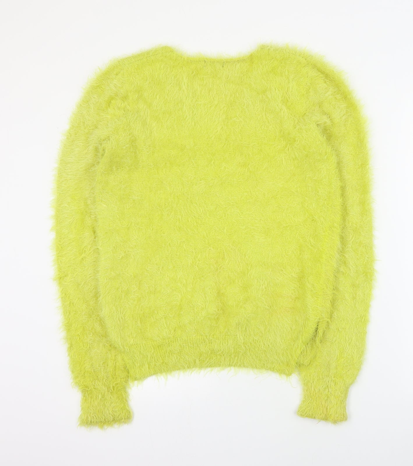 F&F Womens Green V-Neck  Nylon Pullover Jumper Size 14