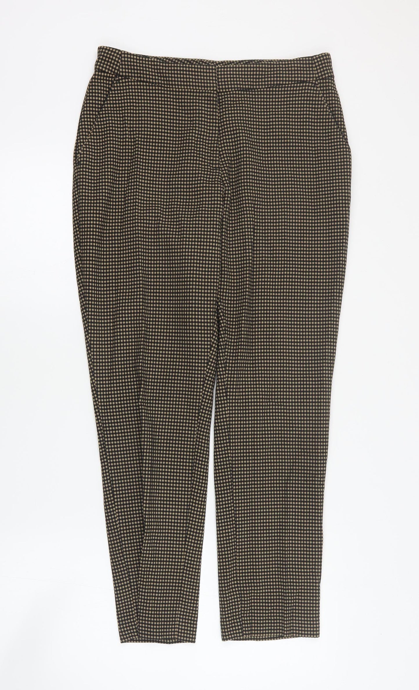 Marks and Spencer Womens Brown Geometric Polyester Carrot Trousers Size 12 L28 in Regular Zip