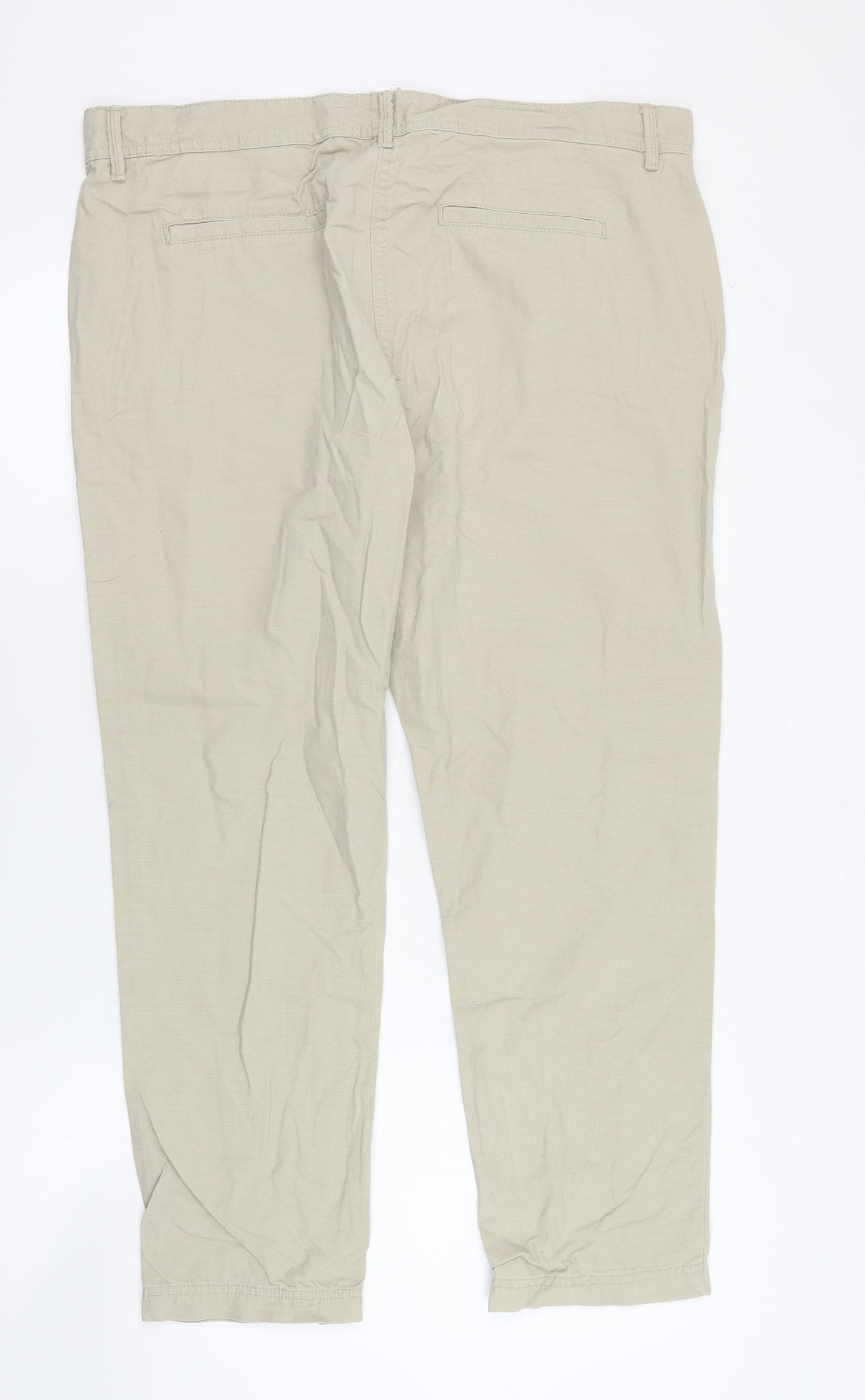 NEXT Womens Beige  Cotton Chino Trousers Size 16 L28 in Regular Zip