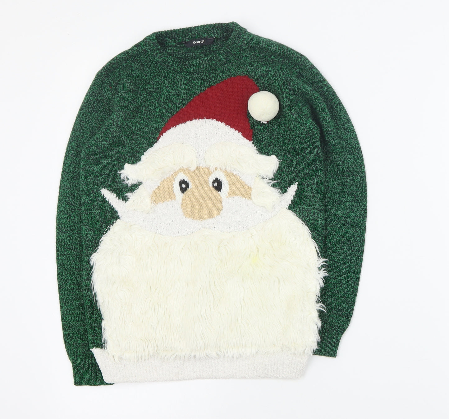 George Boys Green Round Neck  Acrylic Pullover Jumper Size 10-11 Years  Pullover - Christmas