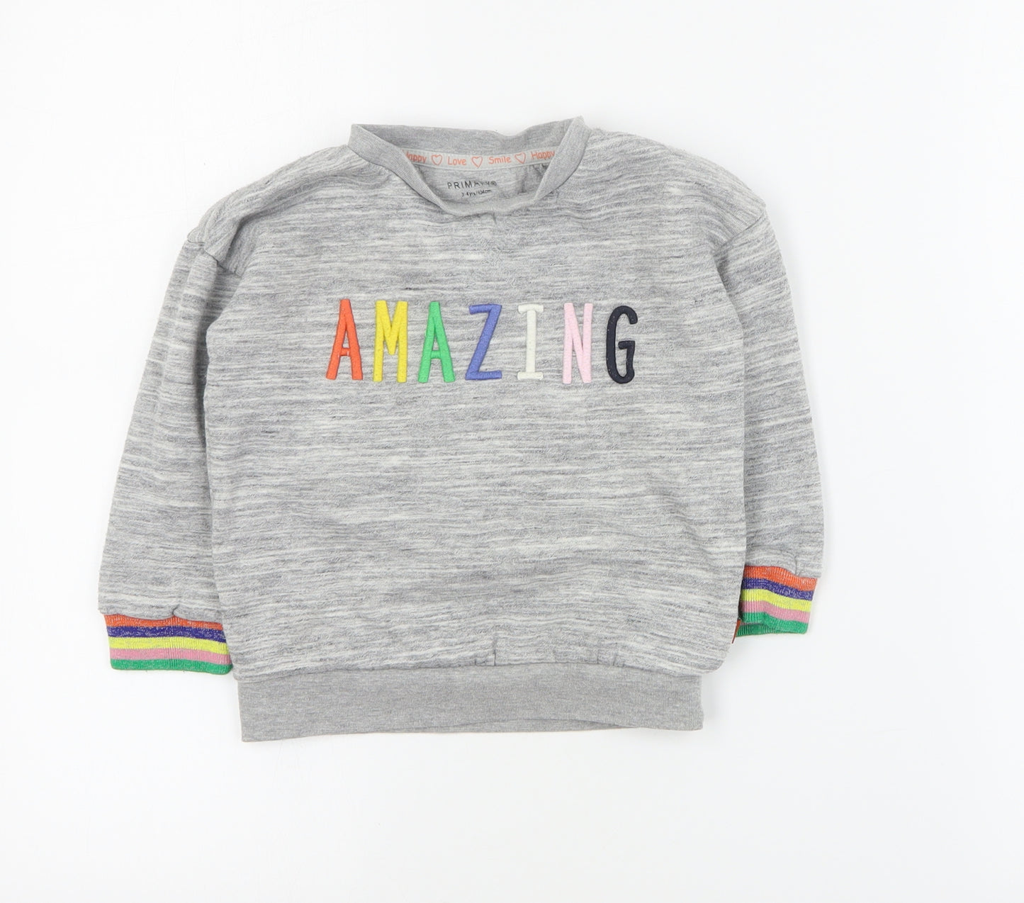 Primark Girls Grey  Cotton Pullover Sweatshirt Size 3-4 Years  Pullover