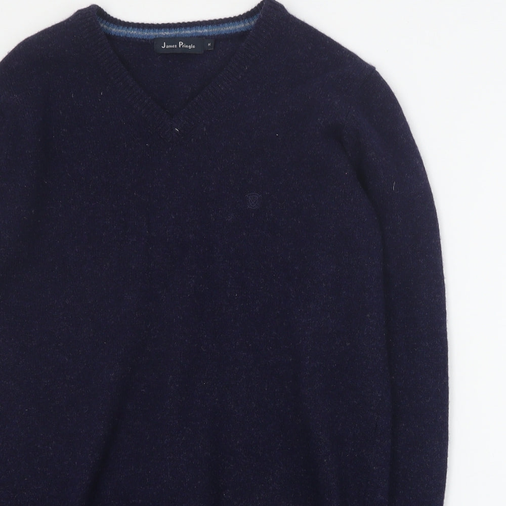 James Pringle Mens Blue V-Neck  Wool Pullover Jumper Size M