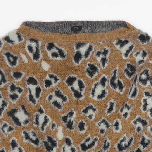 River Island Womens Orange Boat Neck Animal Print Acrylic Pullover Jumper Size 10