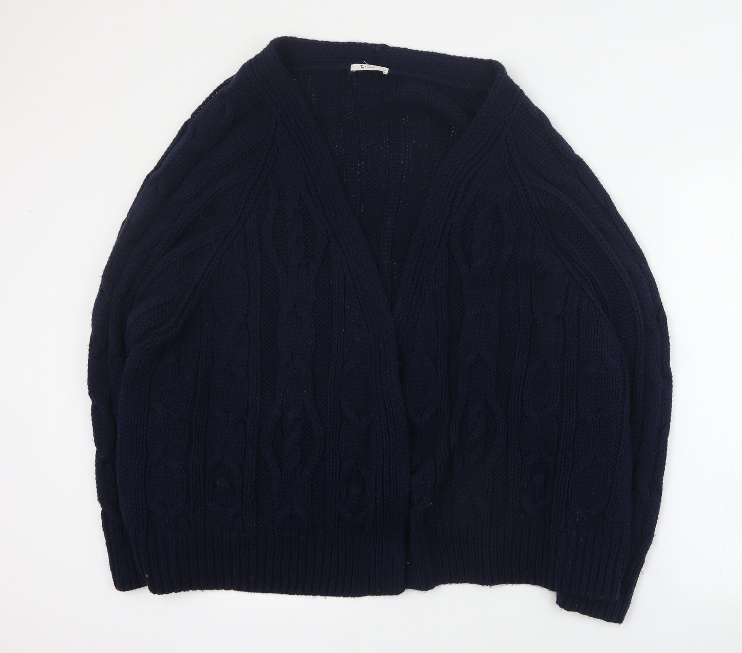 TU Womens Blue V-Neck  Acrylic Cardigan Jumper Size 24