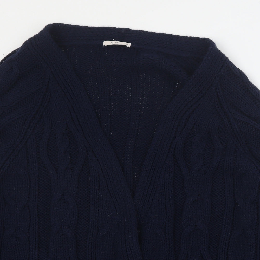 TU Womens Blue V-Neck  Acrylic Cardigan Jumper Size 24