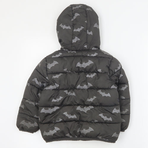 F&F Boys Grey Geometric  Puffer Jacket Coat Size 4-5 Years  Zip - Batman