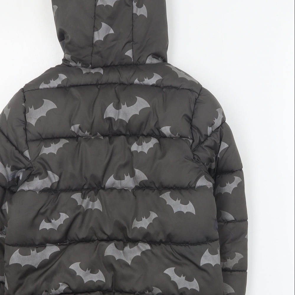 F&F Boys Grey Geometric  Puffer Jacket Coat Size 4-5 Years  Zip - Batman