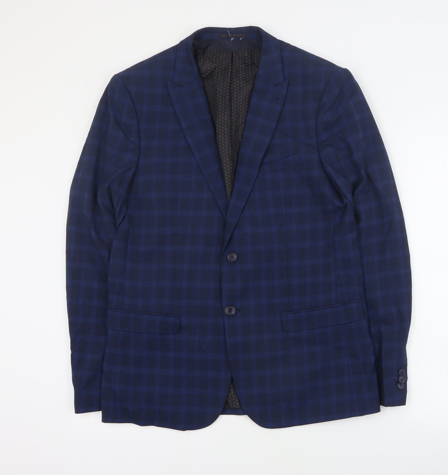 Taylor & Wright Mens Blue Plaid Polyester Jacket Suit Jacket Size L