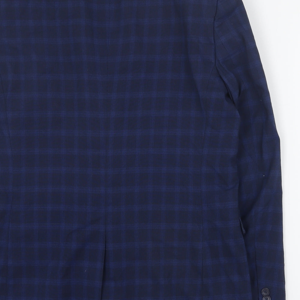 Taylor & Wright Mens Blue Plaid Polyester Jacket Suit Jacket Size L