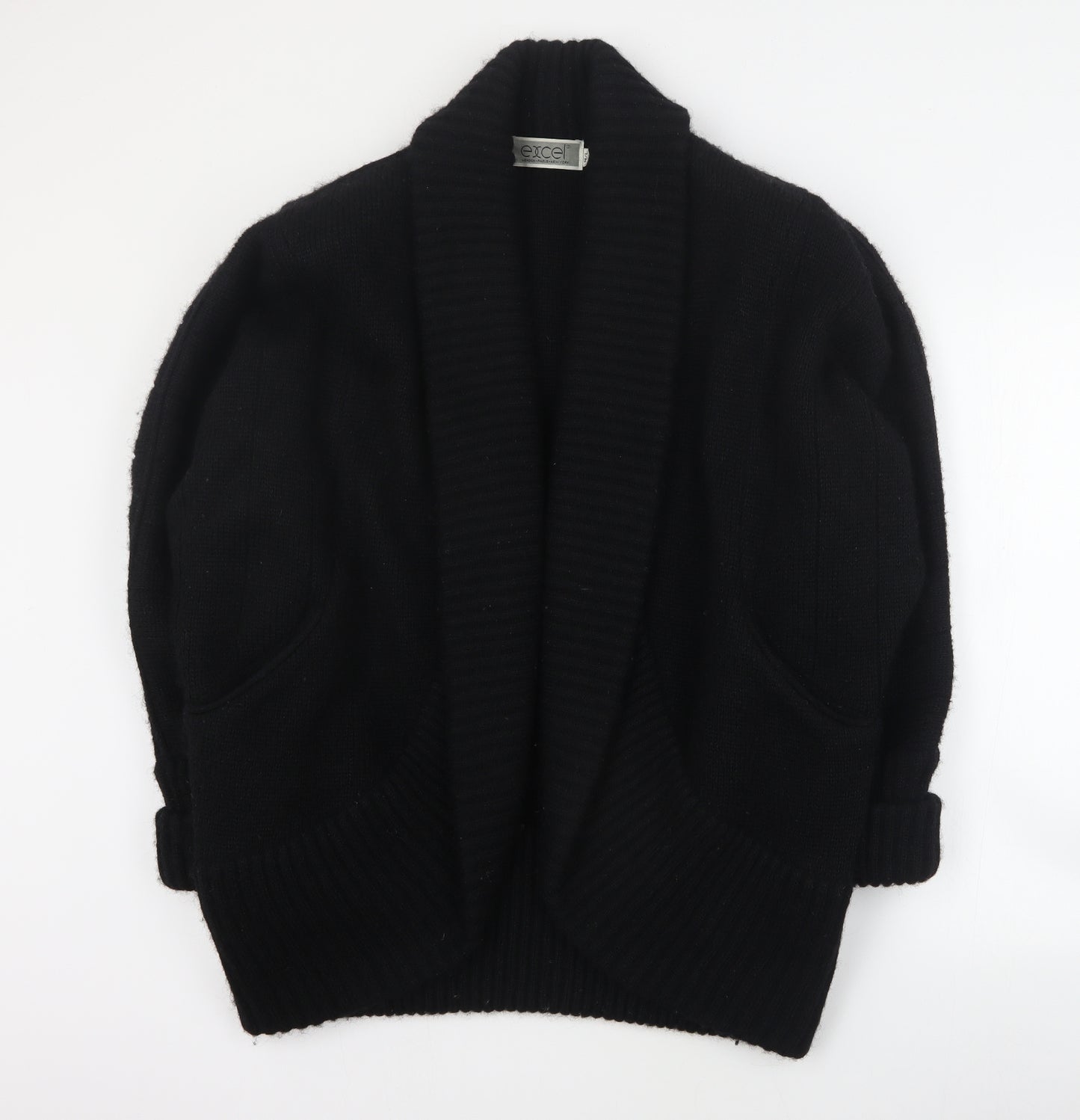 Excel Womens Black V-Neck  Acrylic Cardigan Jumper Size M