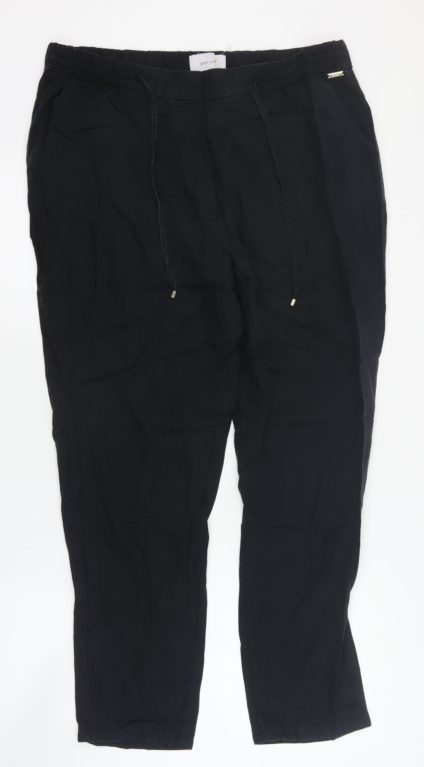 Per Una Womens Black  Lyocell Cropped Trousers Size 16 L28 in Regular Drawstring