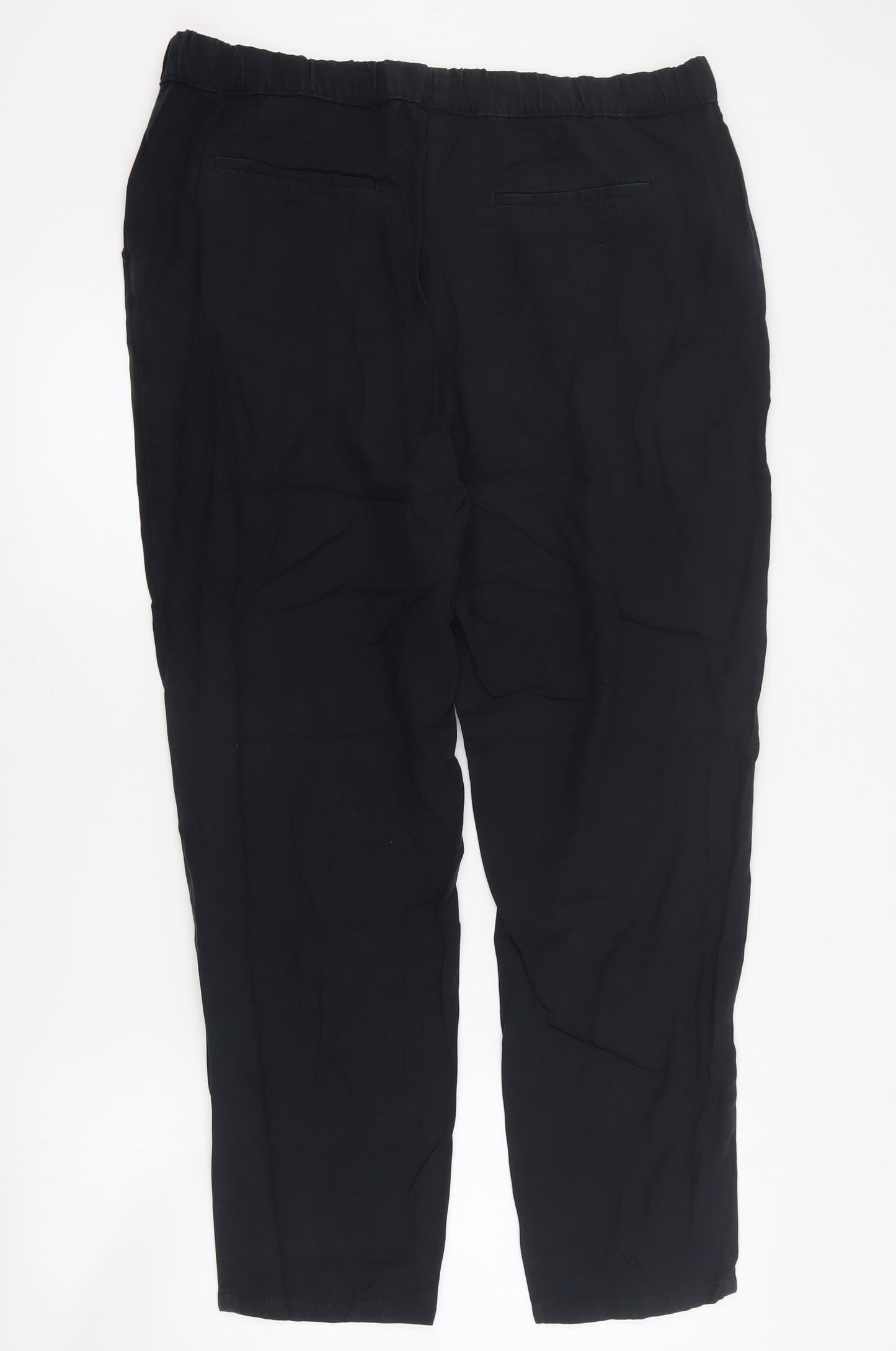 Per Una Womens Black  Lyocell Cropped Trousers Size 16 L28 in Regular Drawstring