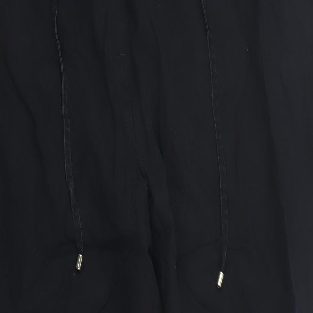 Per Una Womens Black  Lyocell Cropped Trousers Size 16 L28 in Regular Drawstring
