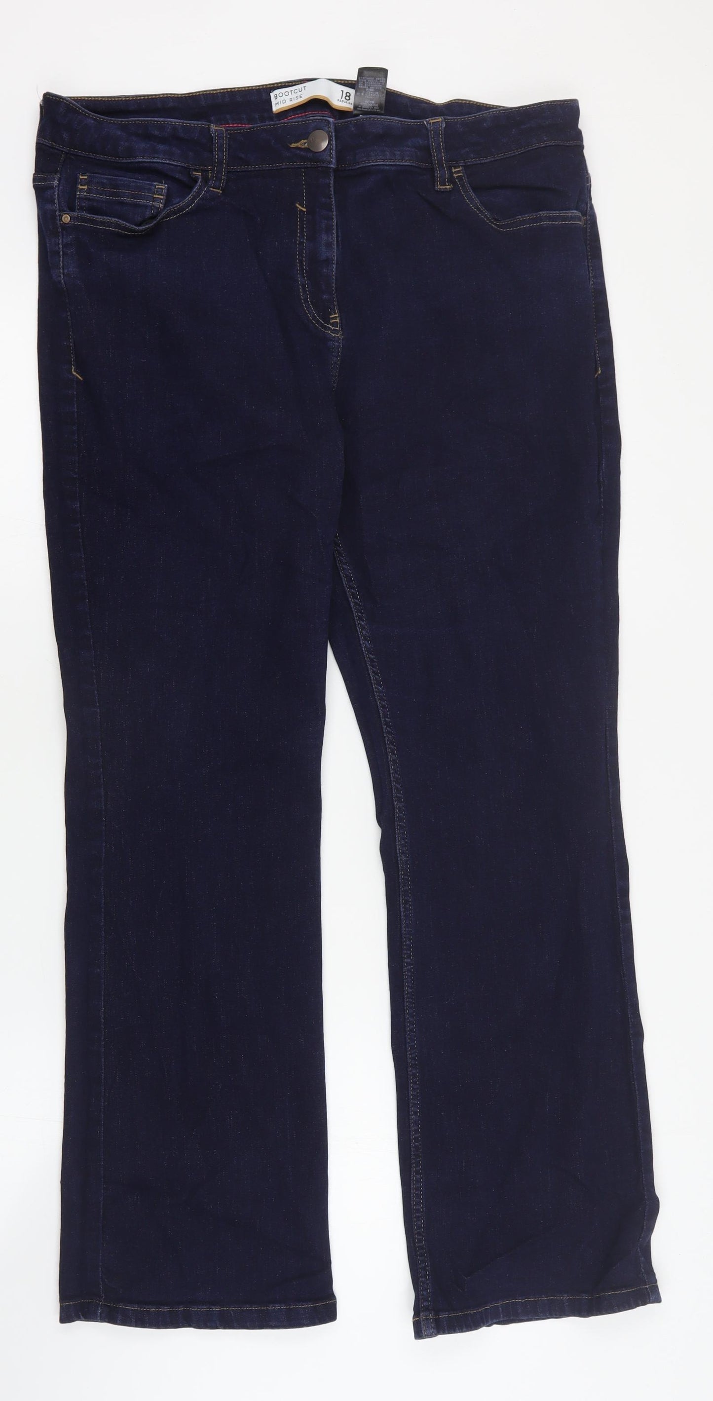 NEXT Womens Blue  Cotton Bootcut Jeans Size 18 L30 in Regular Zip