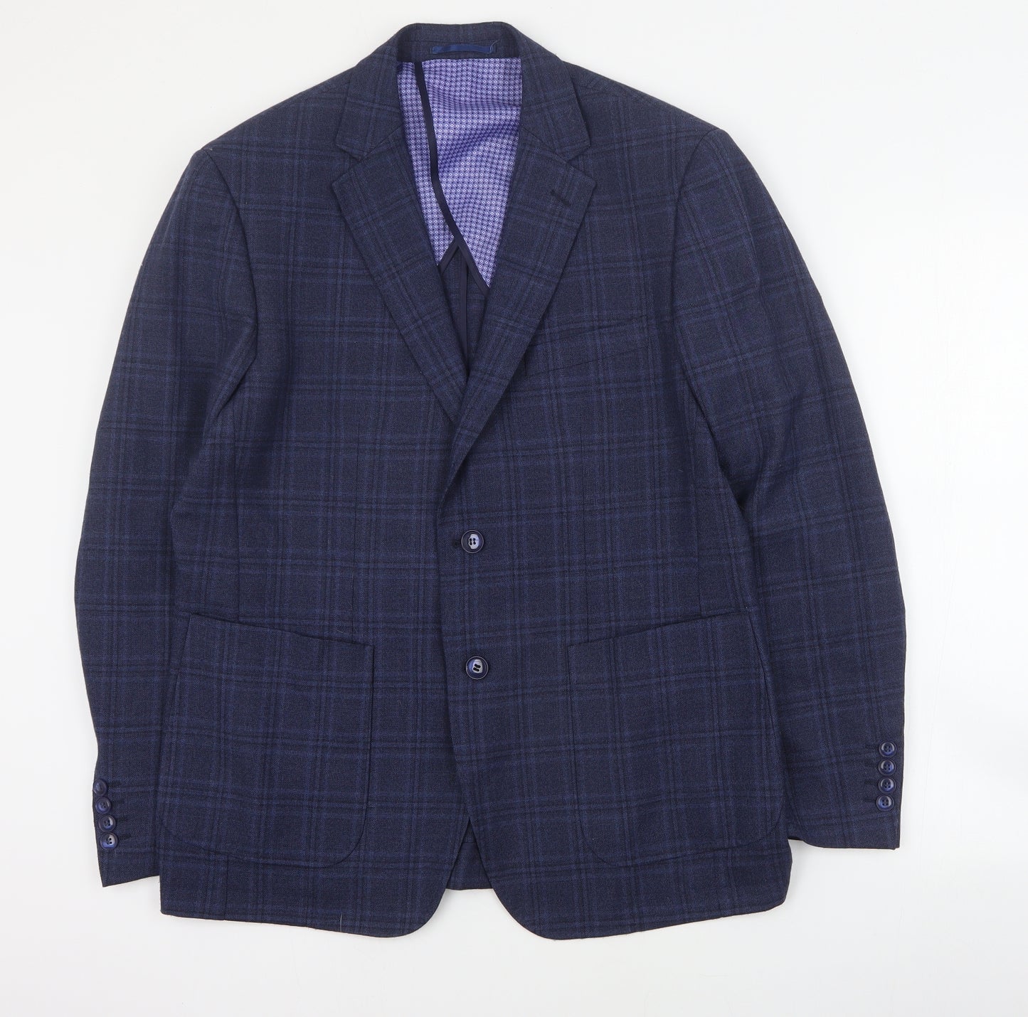 Skopes Mens Blue Plaid Wool Jacket Suit Jacket Size L