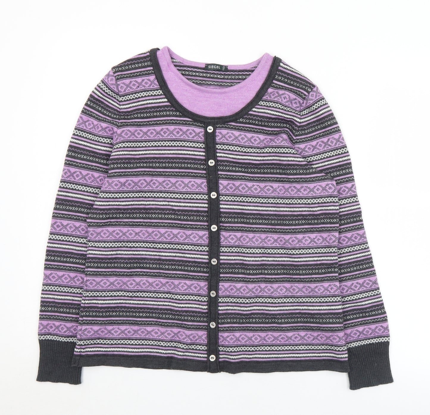 Siegel Womens Purple Round Neck Geometric Wool Pullover Jumper Size 16