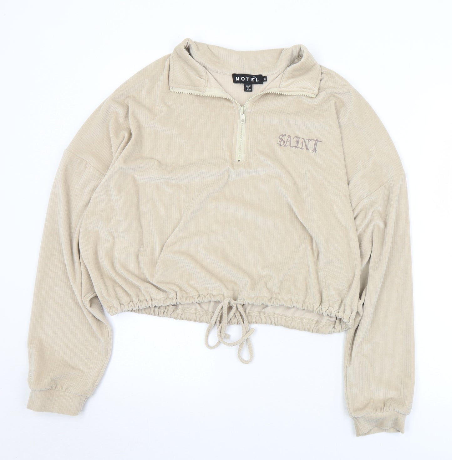 Motel Womens Beige Collared  Polyester Pullover Jumper Size M   - Cropped. Saint