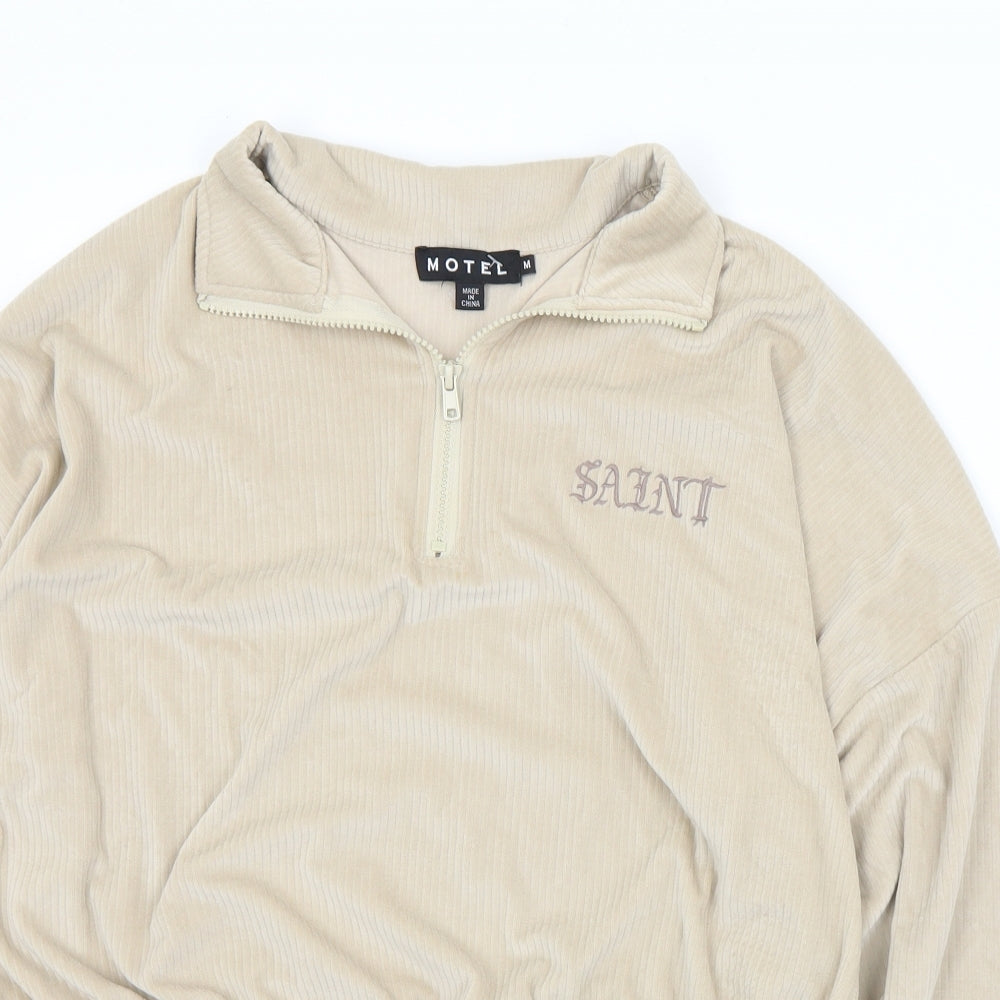 Motel Womens Beige Collared  Polyester Pullover Jumper Size M   - Cropped. Saint