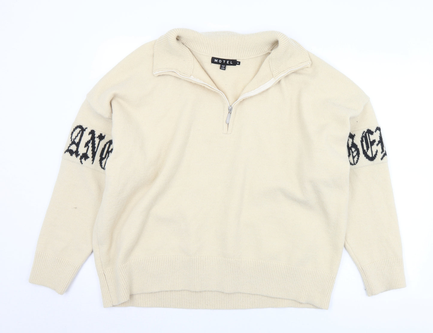 Motel Mens Beige Collared  Acrylic Pullover Jumper Size M