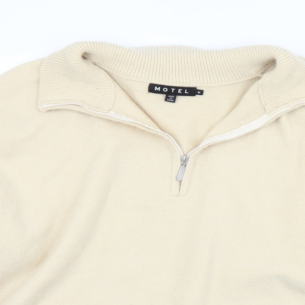 Motel Mens Beige Collared  Acrylic Pullover Jumper Size M
