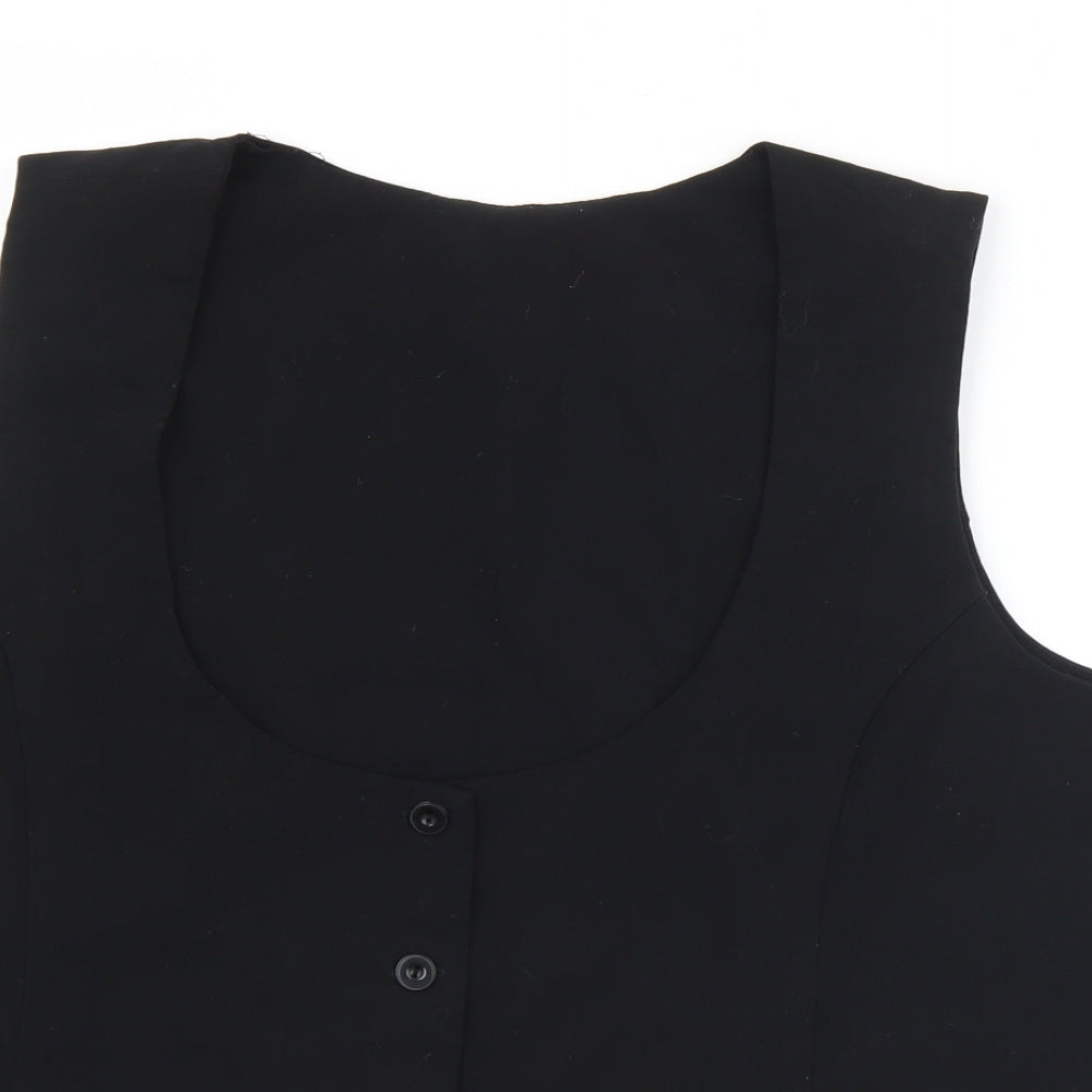 Preworn Womens Black  Viscose Basic Button-Up Size 24 Scoop Neck