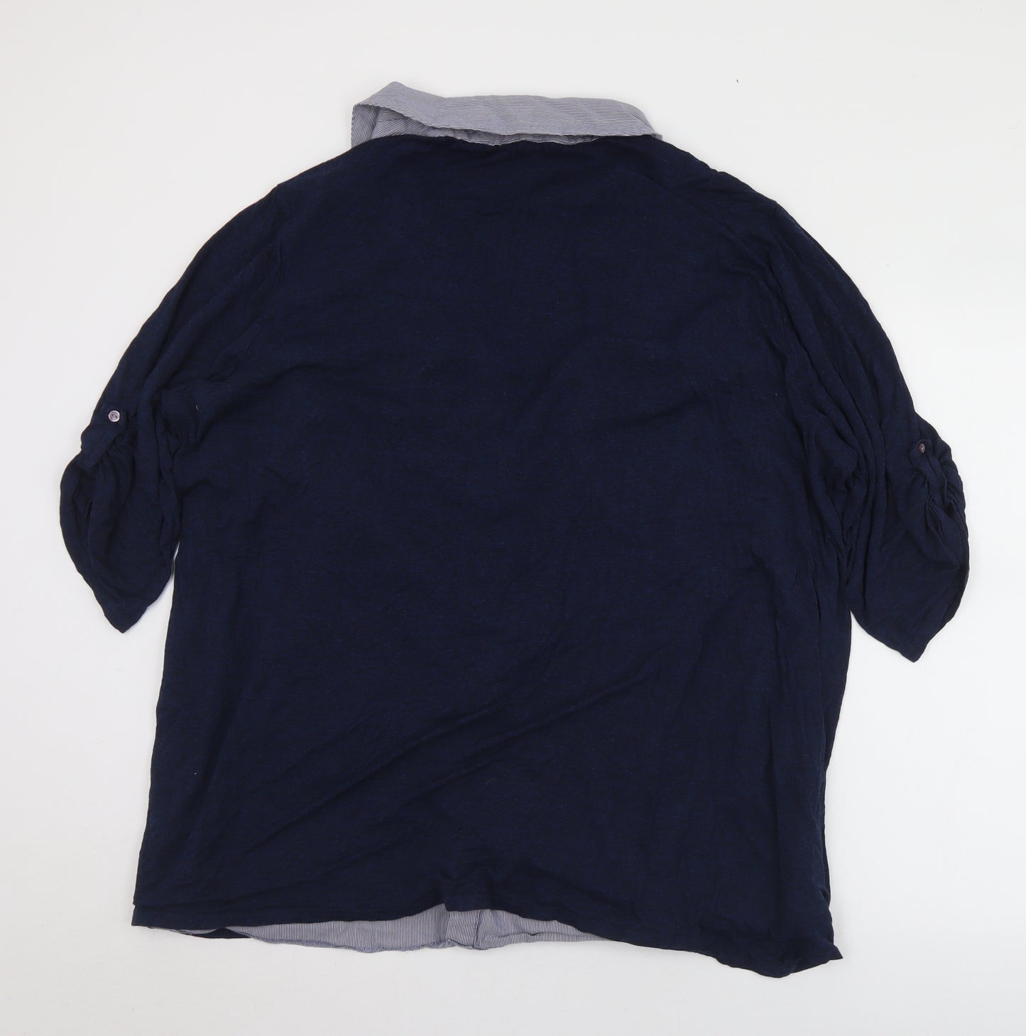 Evans Womens Blue Striped Viscose Jersey Button-Up Size 28 Collared