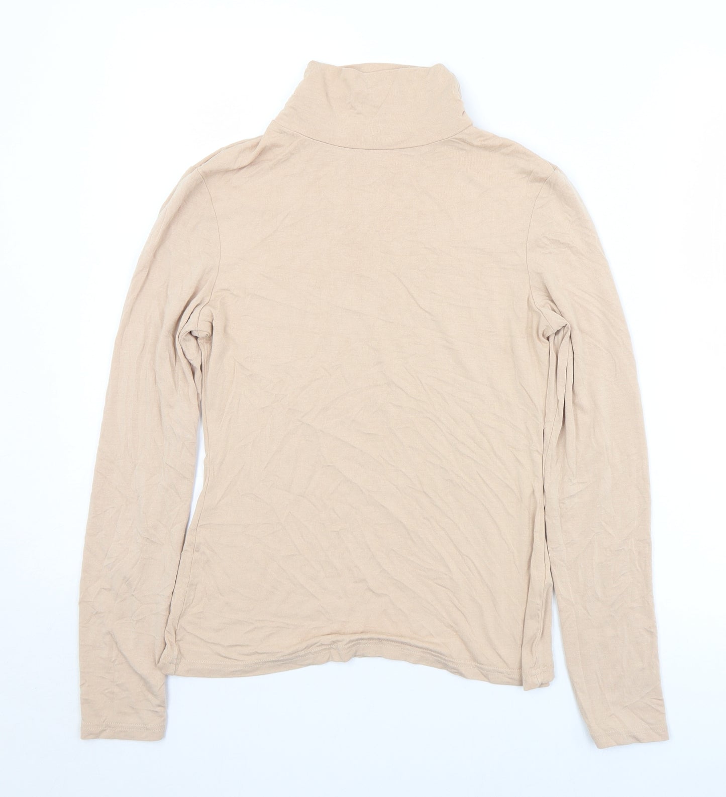 New Look Womens Beige  Viscose Basic T-Shirt Size 12 Mock Neck