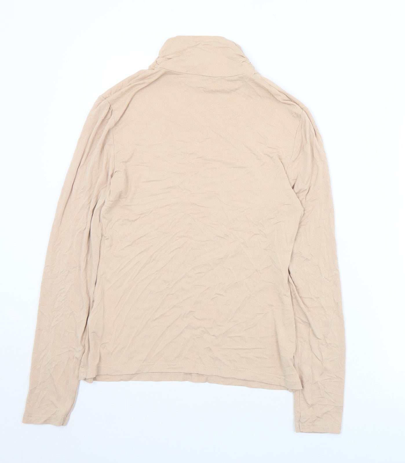 New Look Womens Beige  Viscose Basic T-Shirt Size 12 Mock Neck