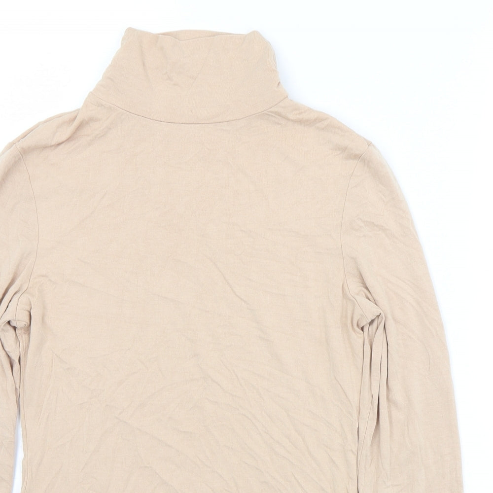 New Look Womens Beige  Viscose Basic T-Shirt Size 12 Mock Neck