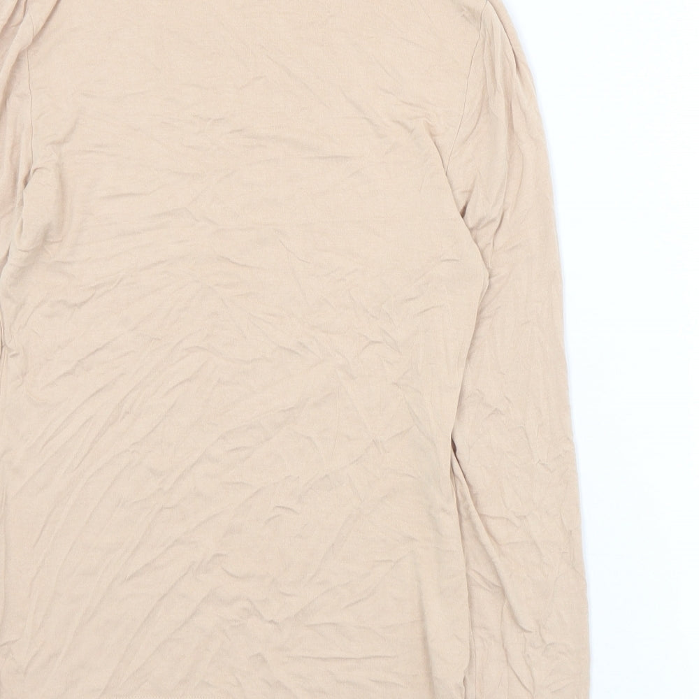 New Look Womens Beige  Viscose Basic T-Shirt Size 12 Mock Neck