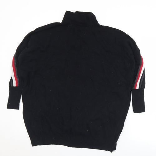 Mini Velvet Womens Black Mock Neck Striped Cotton Pullover Jumper Size XS