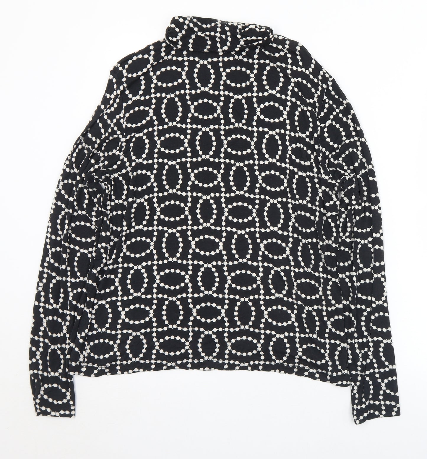 H&M Womens Black Geometric Modal Basic T-Shirt Size XL Roll Neck