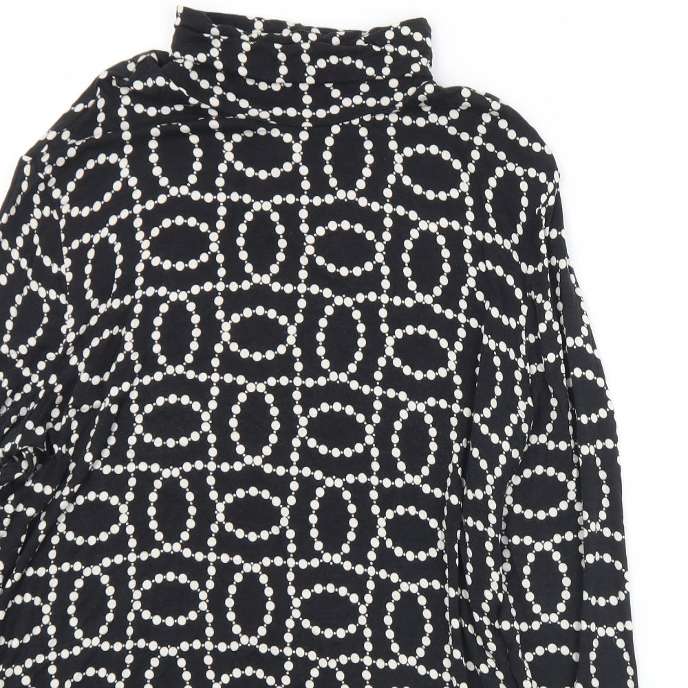 H&M Womens Black Geometric Modal Basic T-Shirt Size XL Roll Neck