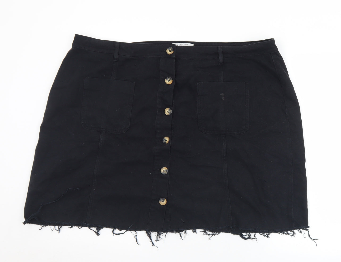 New Look Womens Black  Cotton Straight & Pencil Skirt Size 24   Button