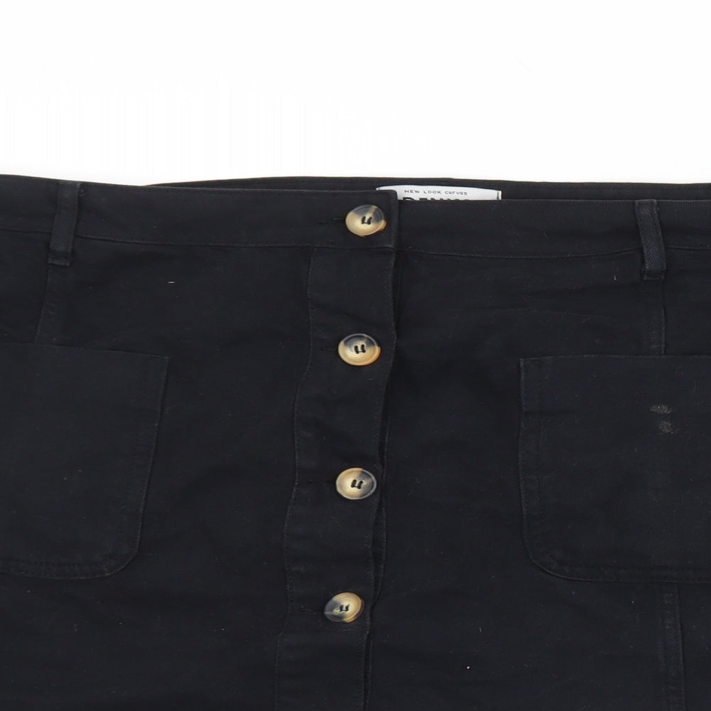 New Look Womens Black  Cotton Straight & Pencil Skirt Size 24   Button