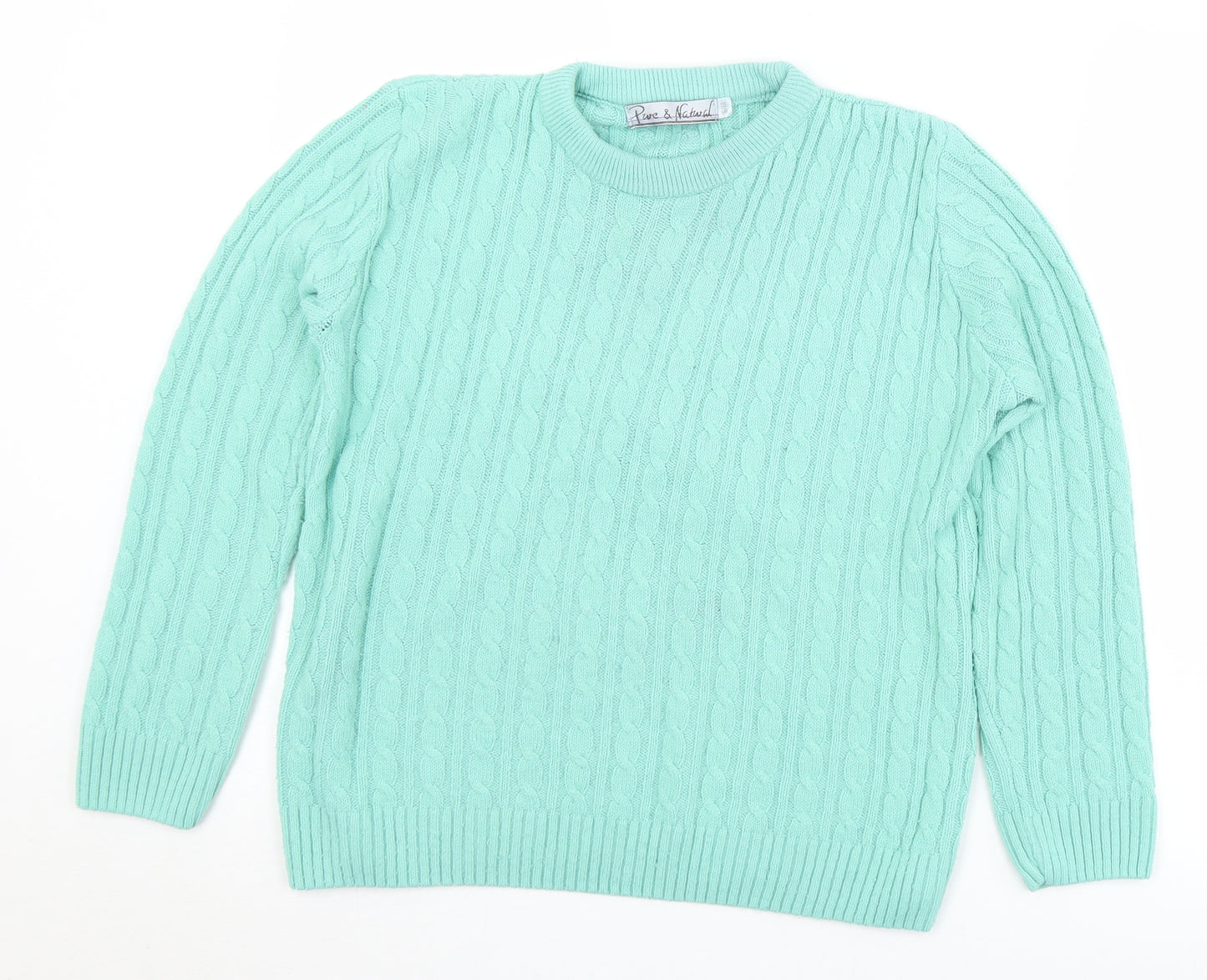 Pure & Natural Womens Green Crew Neck  Acrylic Pullover Jumper Size S   - S/M