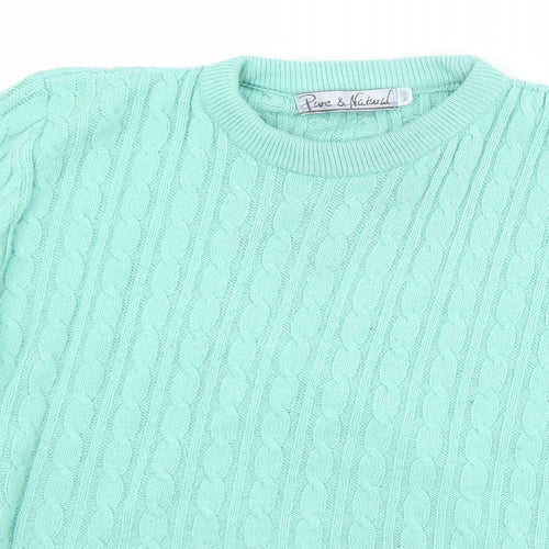 Pure & Natural Womens Green Crew Neck  Acrylic Pullover Jumper Size S   - S/M
