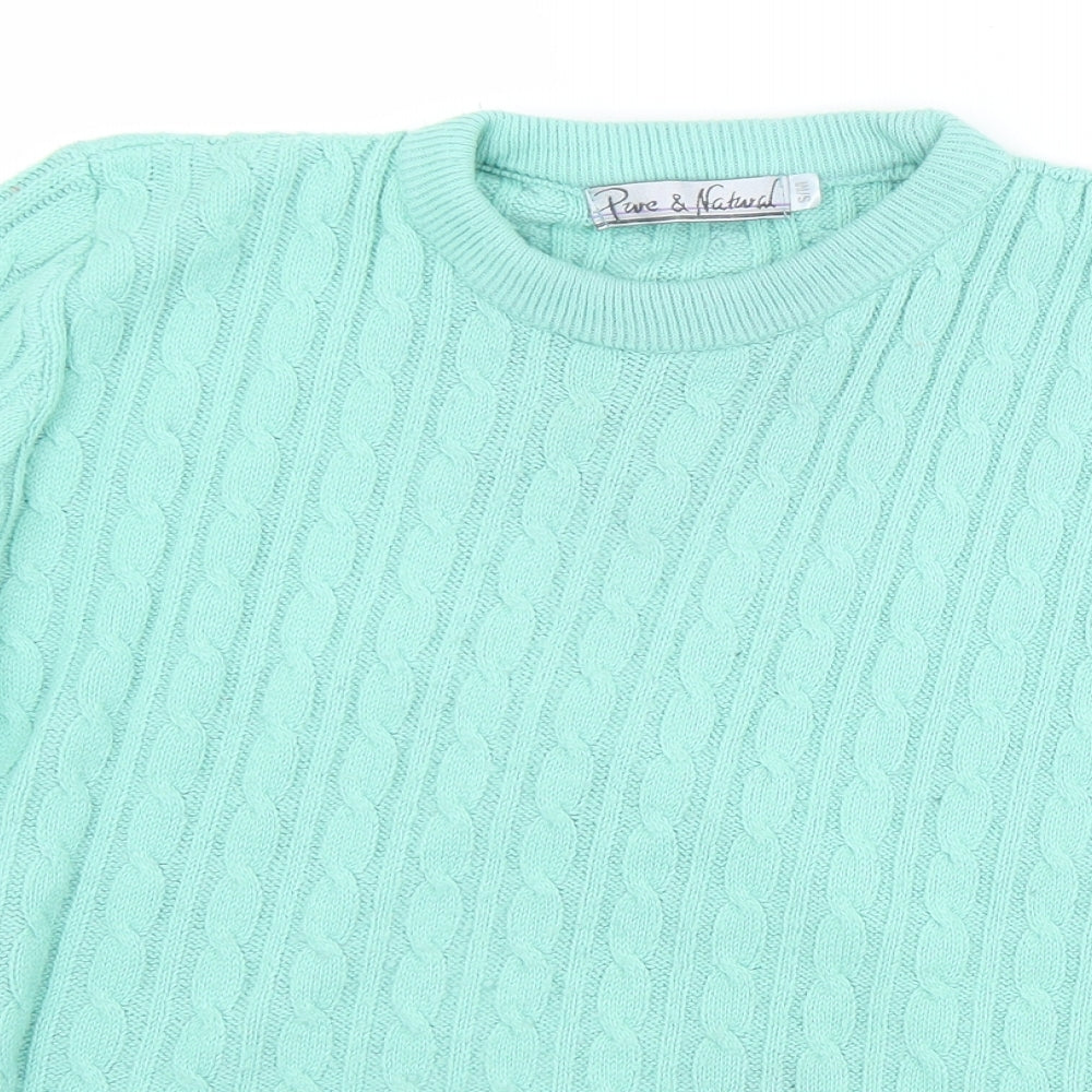 Pure & Natural Womens Green Crew Neck  Acrylic Pullover Jumper Size S   - S/M
