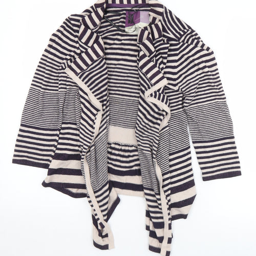 Betty Jackson Womens Black Collared Striped Viscose Cardigan Jumper Size 12