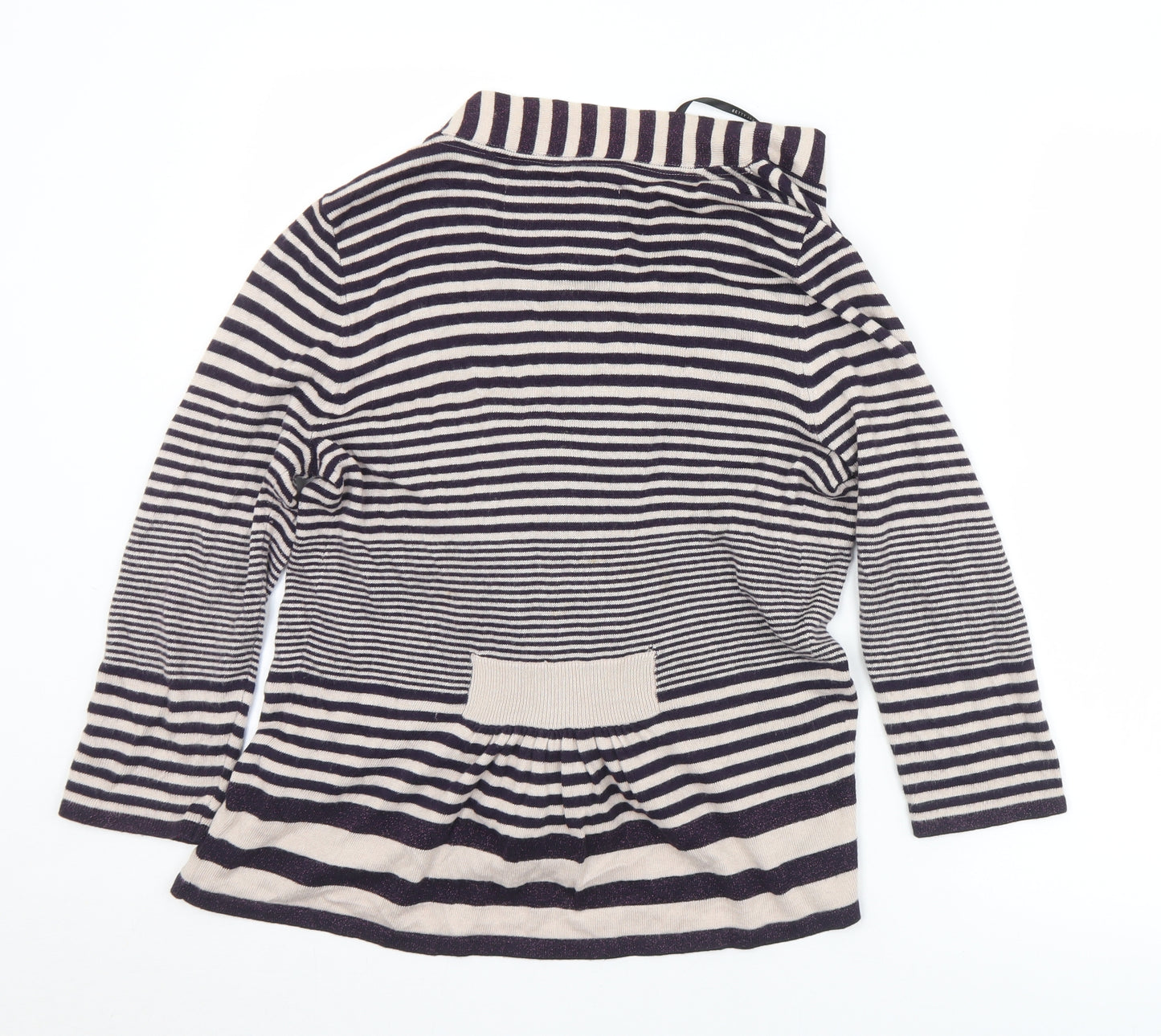 Betty Jackson Womens Black Collared Striped Viscose Cardigan Jumper Size 12