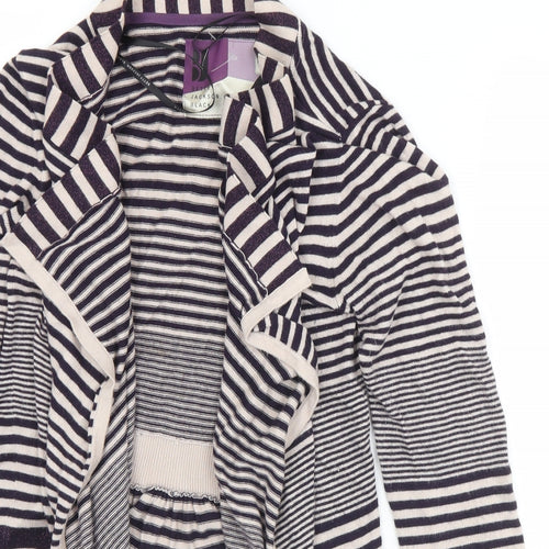 Betty Jackson Womens Black Collared Striped Viscose Cardigan Jumper Size 12